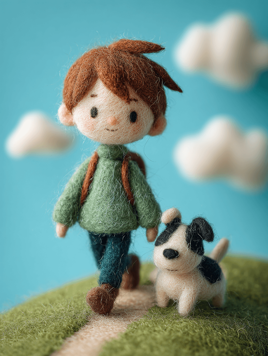 Pixar-Style Boy with Pet Dog Illustration