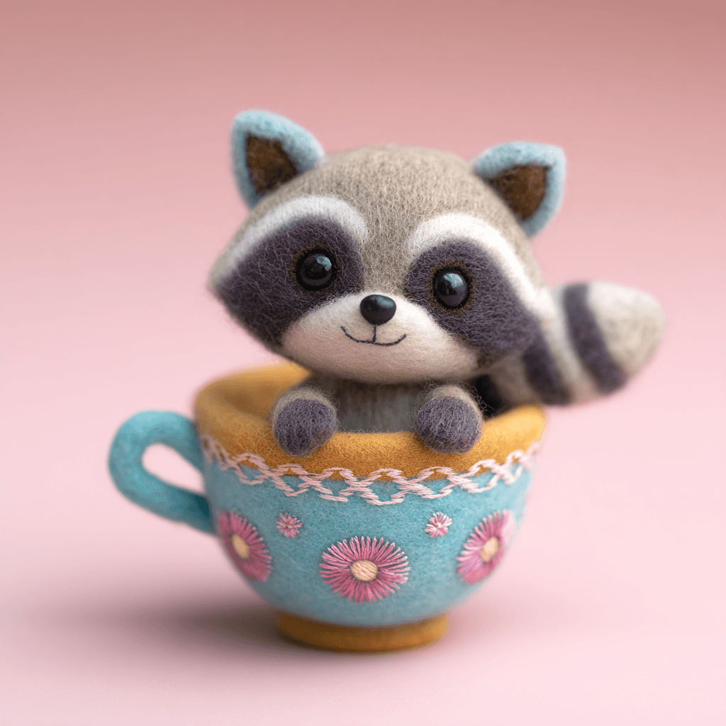 Plush Raccoon Vintage Teacup Photo