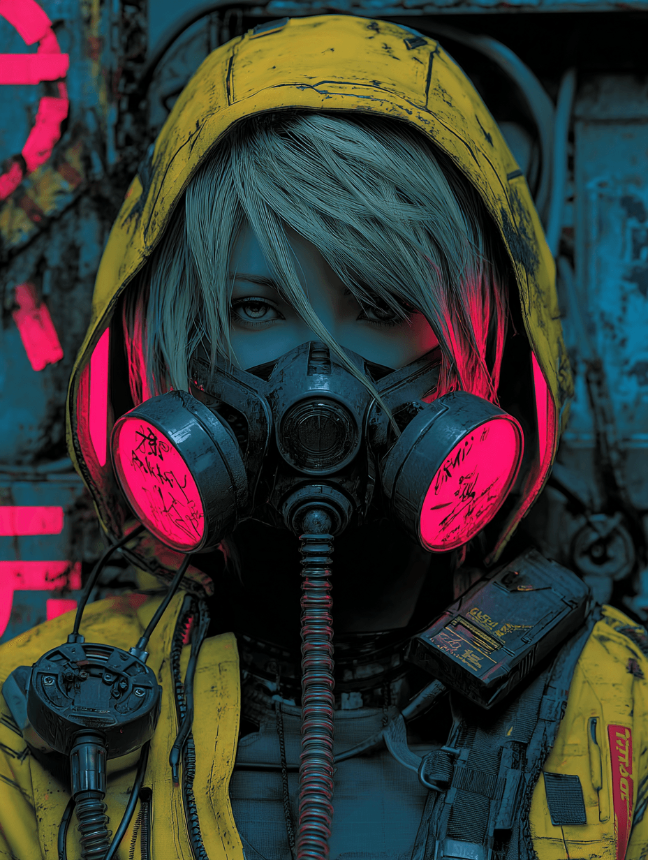 Gritty Cyberpunk Futuristic Rebel Warrior Masked Portrait, Centered