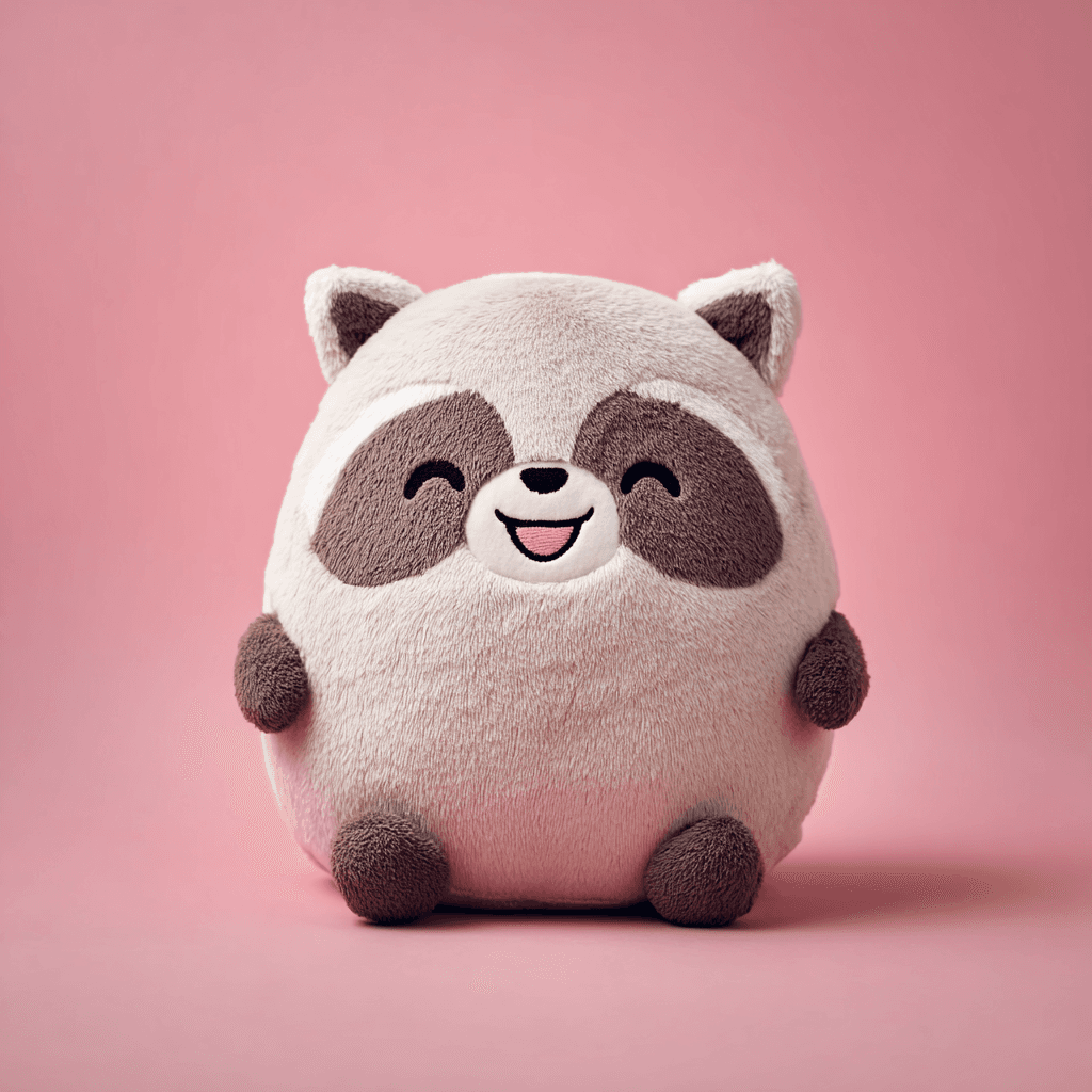 Round Kawaii Raccoon Plush Product Photo