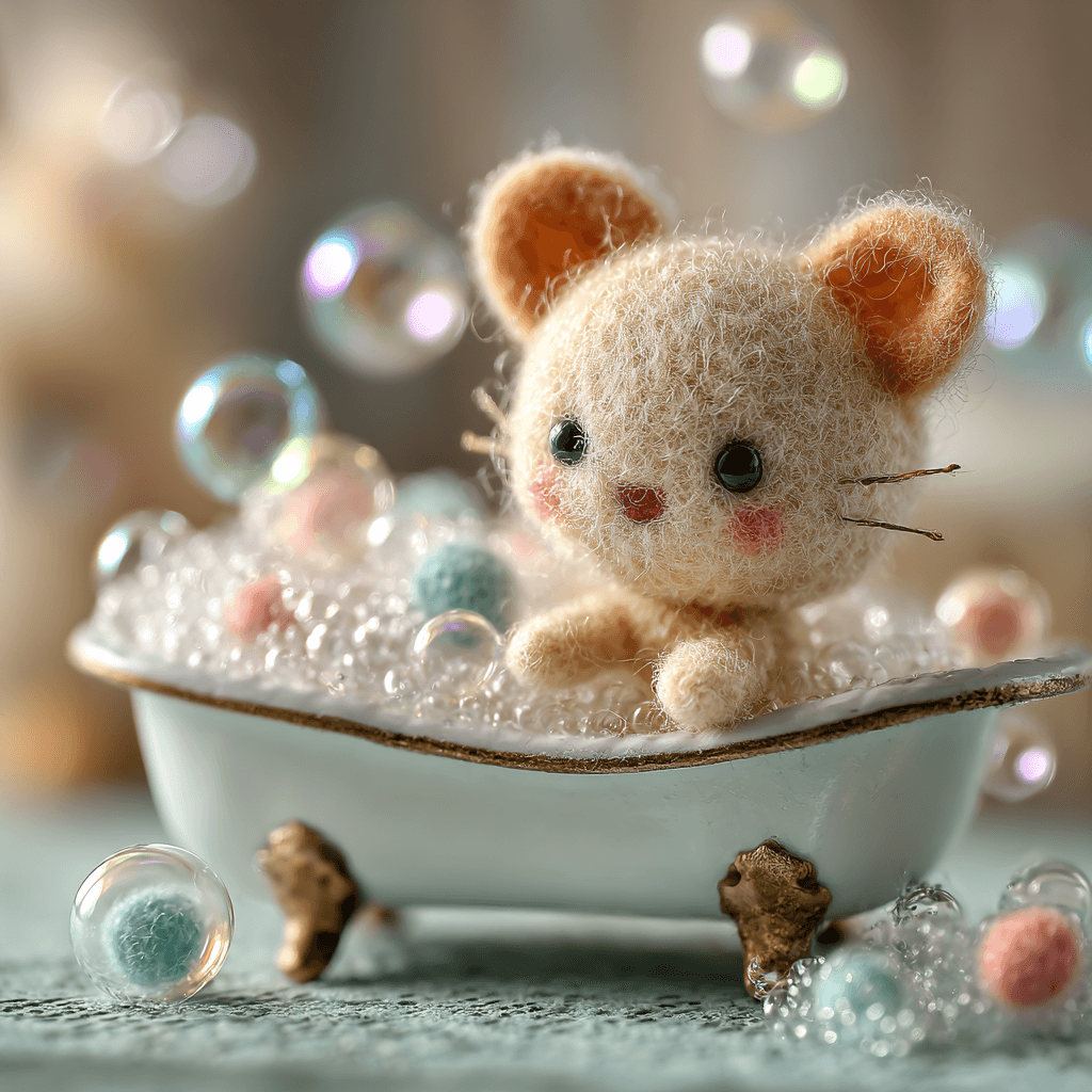 Tiny Needle-felted Excited and Happy Kitten Felted Figure