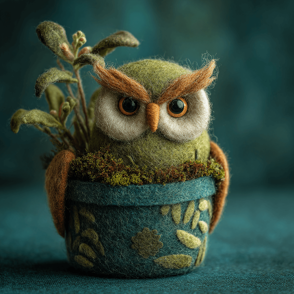 Cute Felted Sleepy Owl Handmade Pot Photo