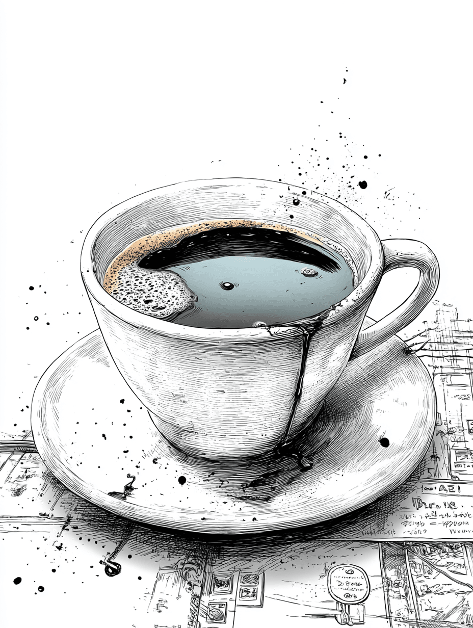 Graphite Pencil Coffee Cup Illustration