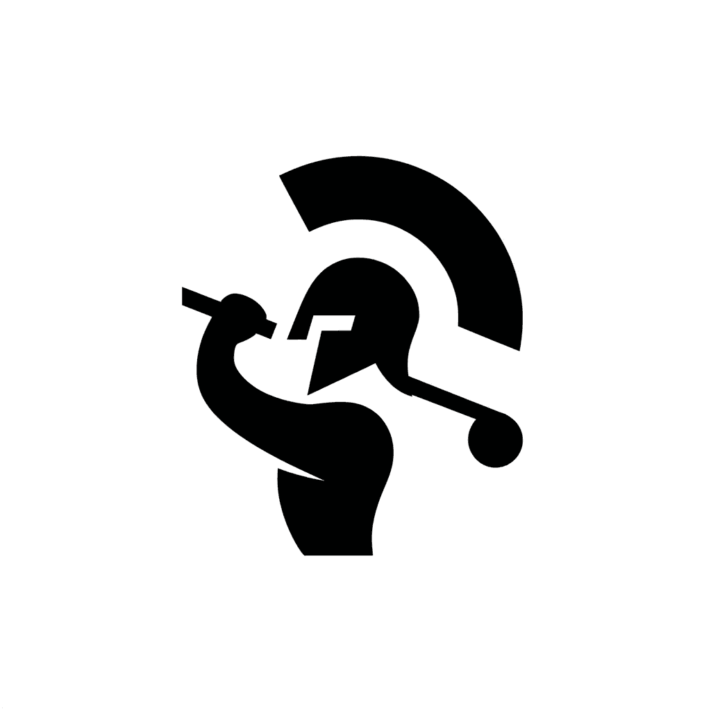 Negative Space Spartan Helmet and Golf Player Swinging Logo