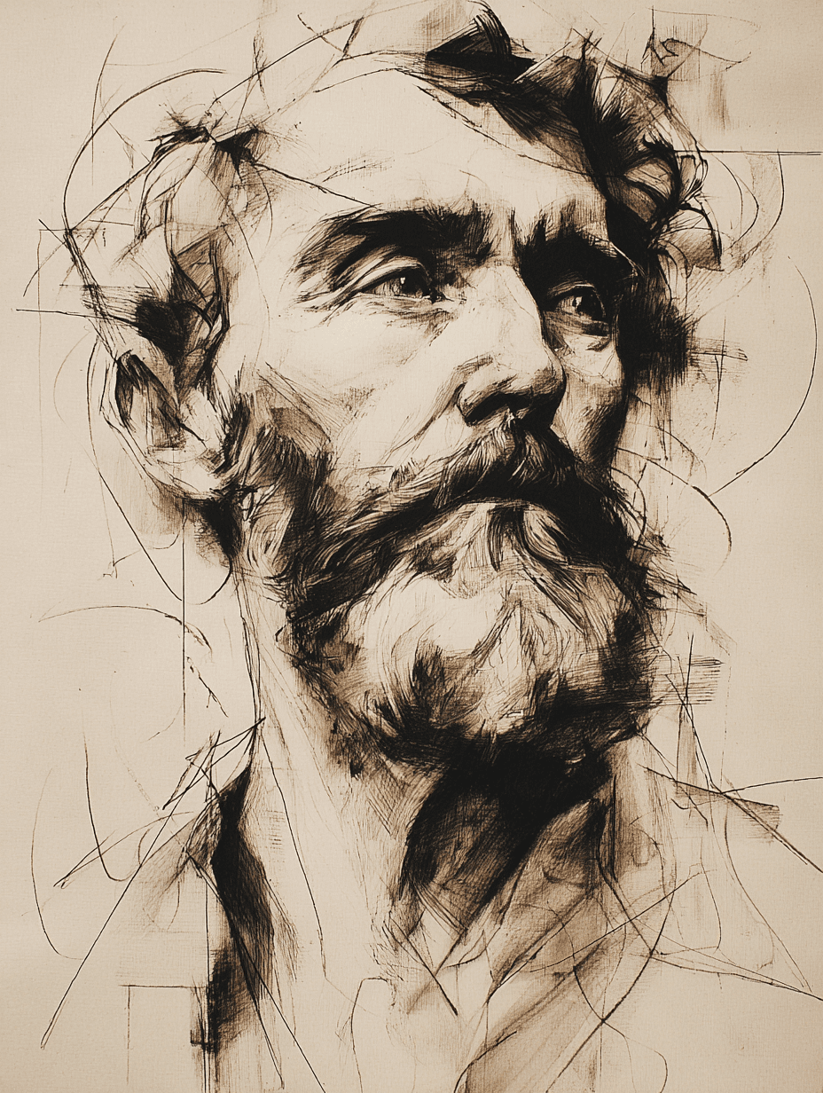 Expressive Charcoal Bearded Man Sketch