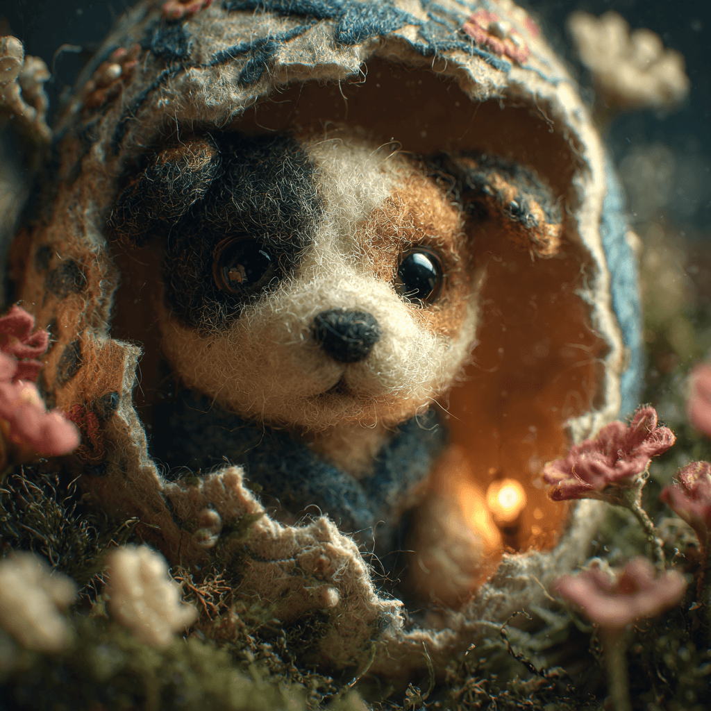Whimsical Photograph of Felted Wool Dog