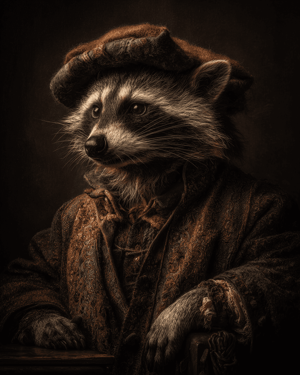 Dutch Masters Raccoon Master Locksmith with His Tools Portrait