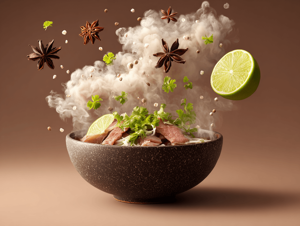 Sophisticated Steaming Bowl of Pho Soup Advertisement Photo
