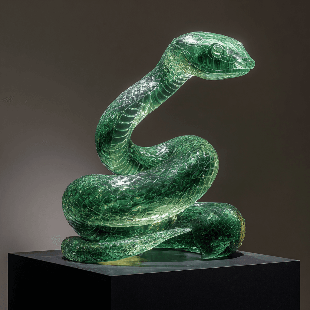 Hyperrealistic Carved Coiled Cobra Sculpture