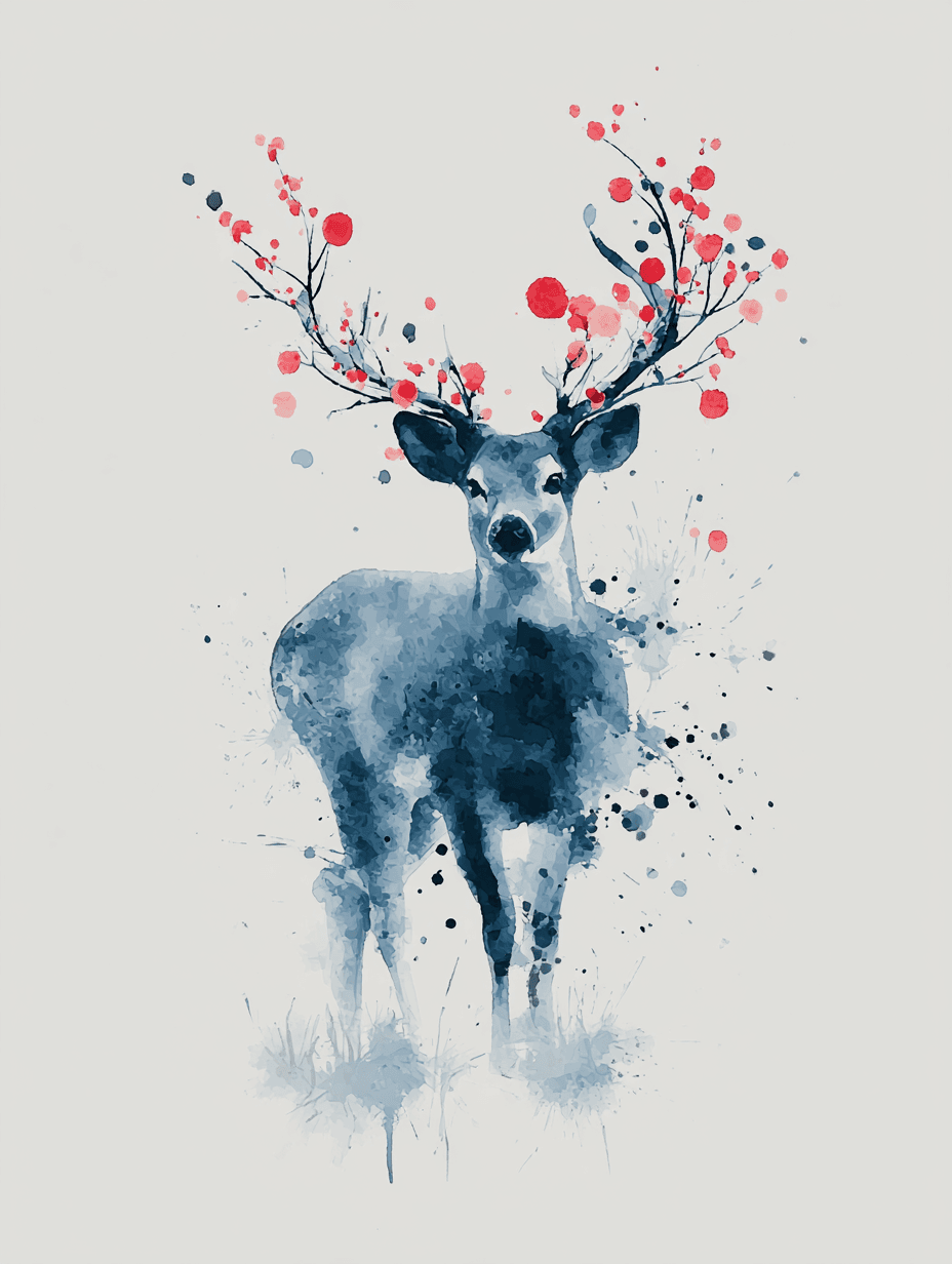 Dreamy Watercolor and Ink Deer Illustration
