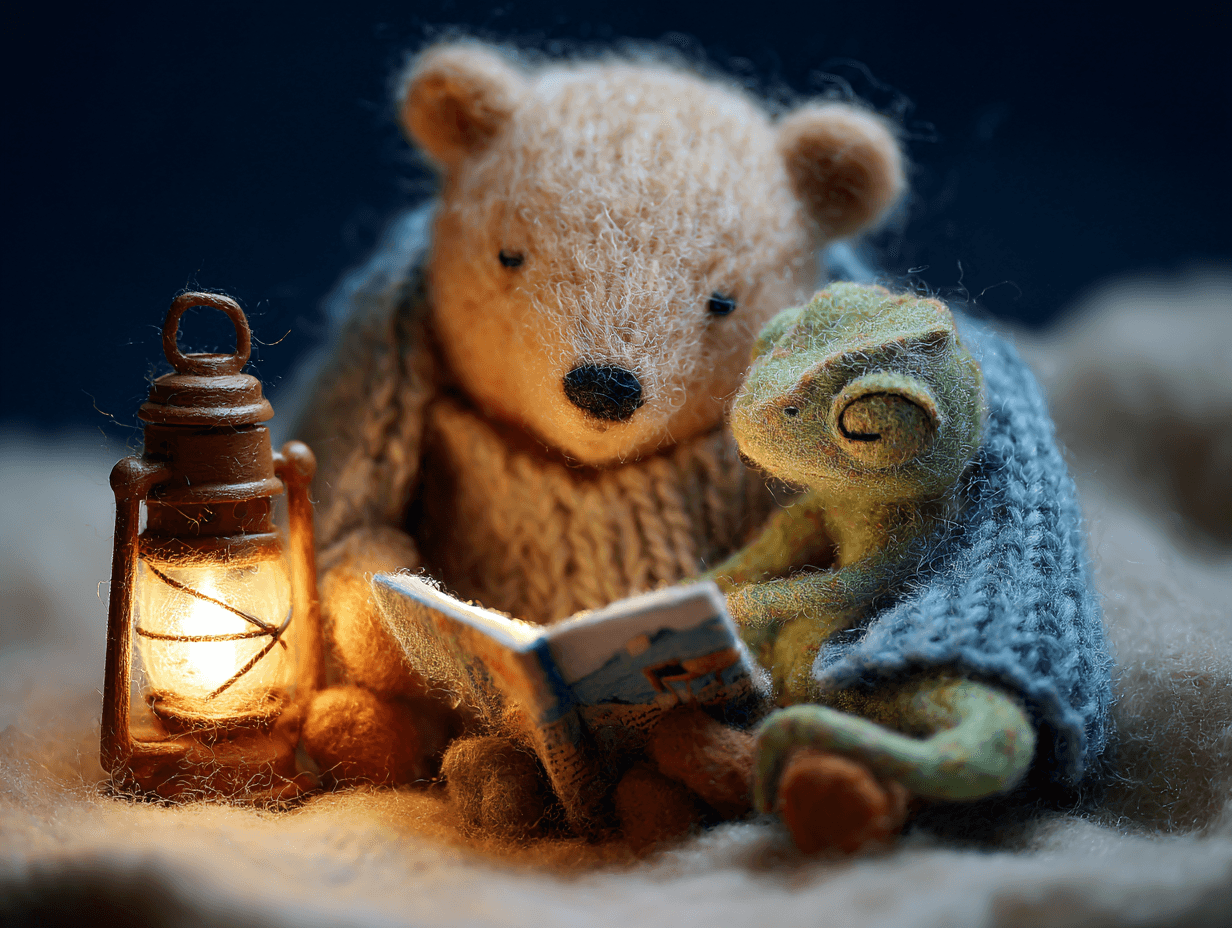 Heartwarming Diorama Bear Reading Tiny Photo