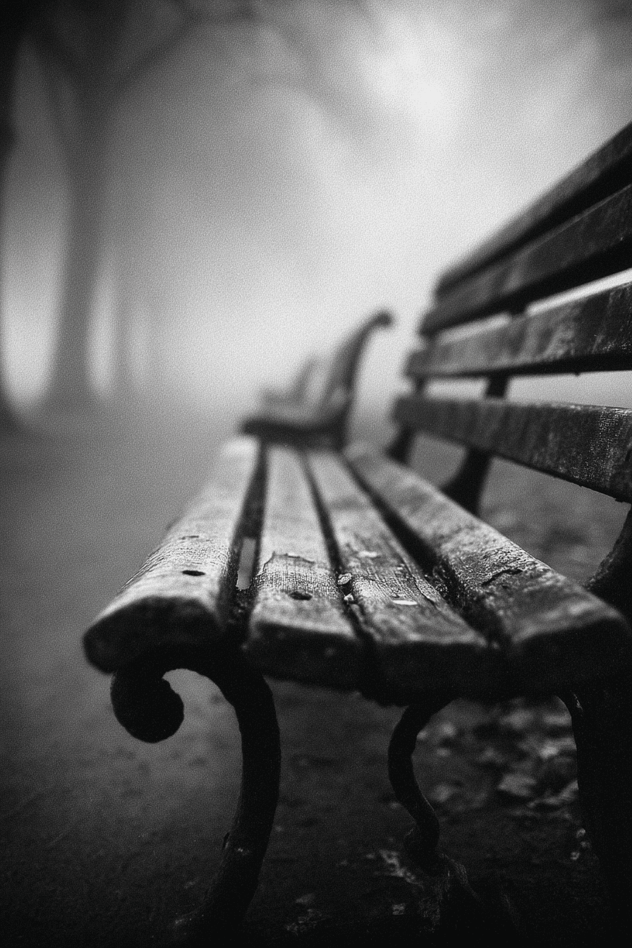 Grainy Black and White Empty Bench Photo