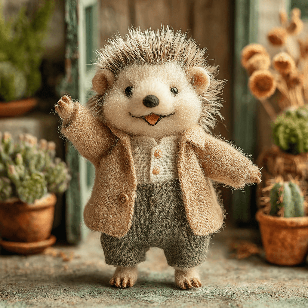 Charming Wool Figure of Baby Hedgehog Diorama