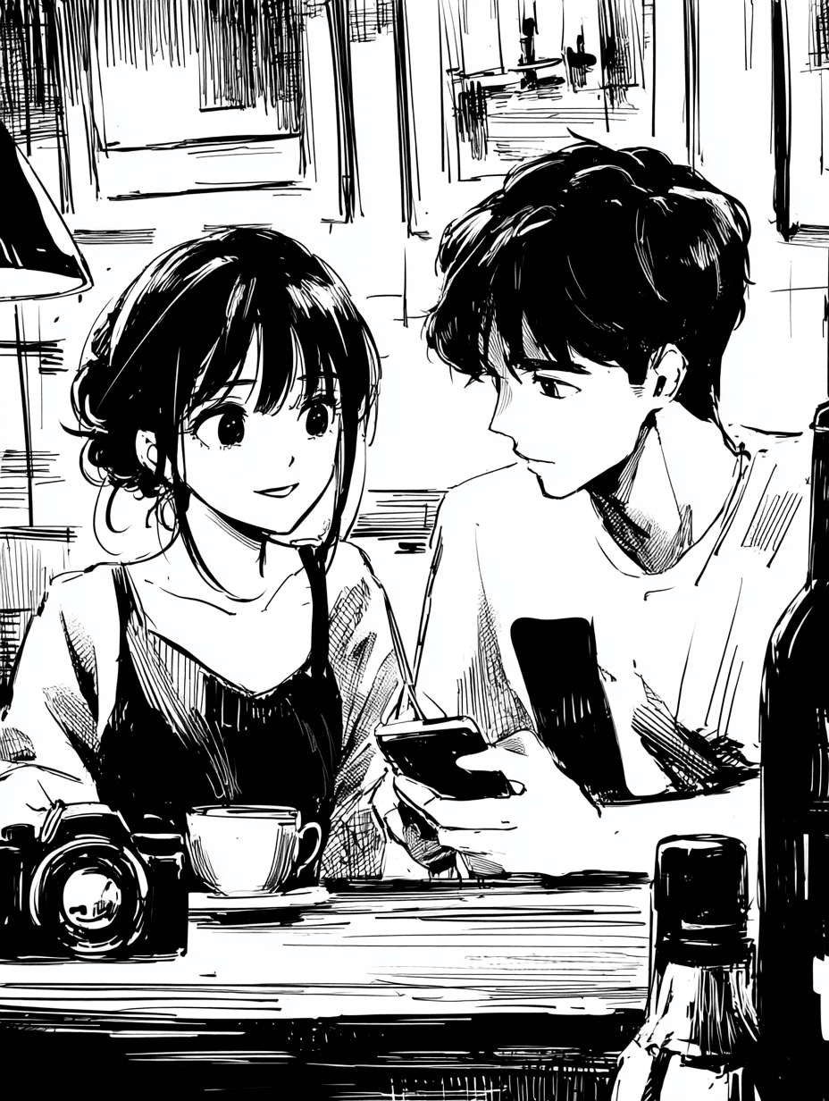 High-Contrast Manga Couple Illustration