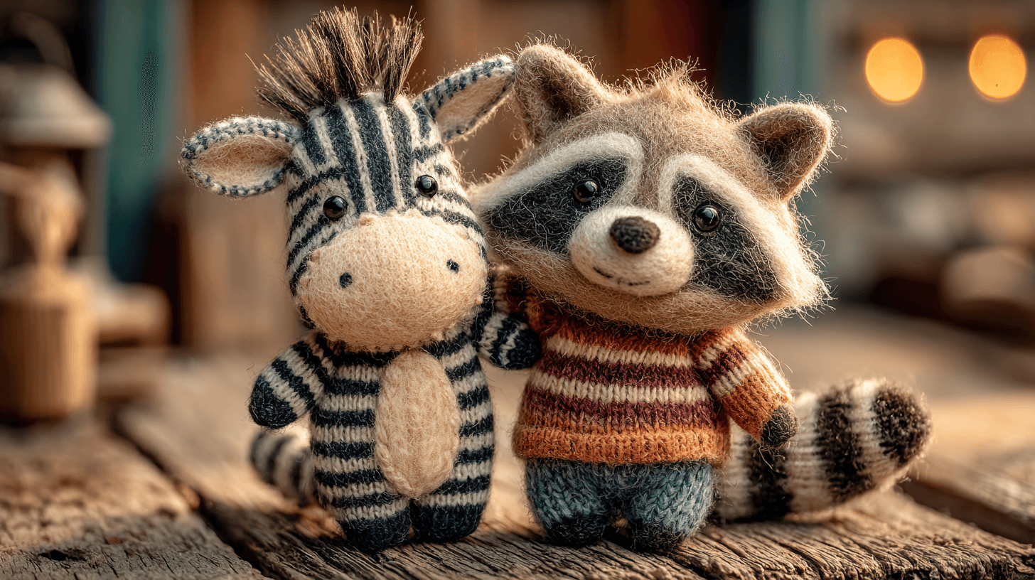 Plush Zebra and Raccoon Friendship Photo