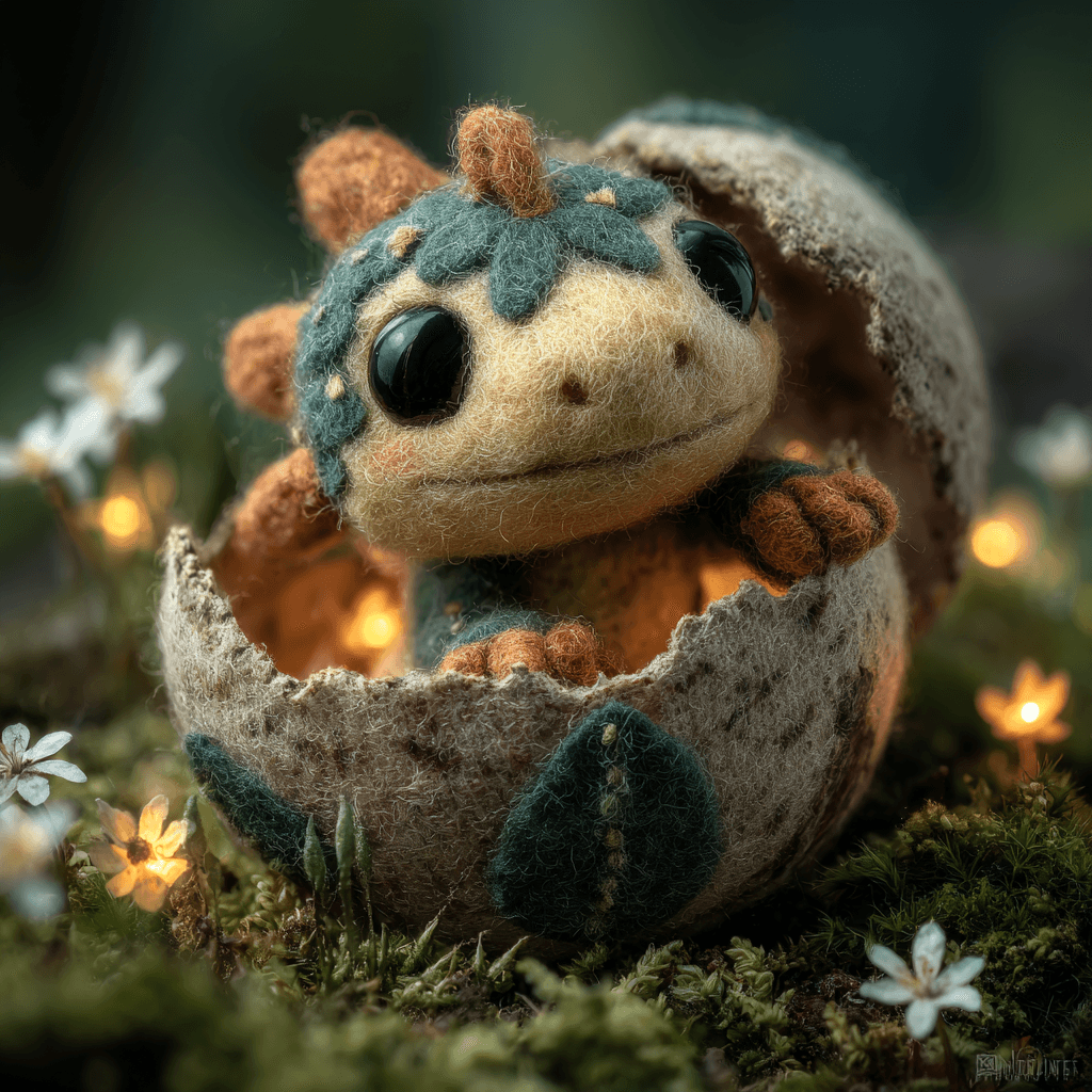 Whimsical Photograph of Felted Wool Dragon