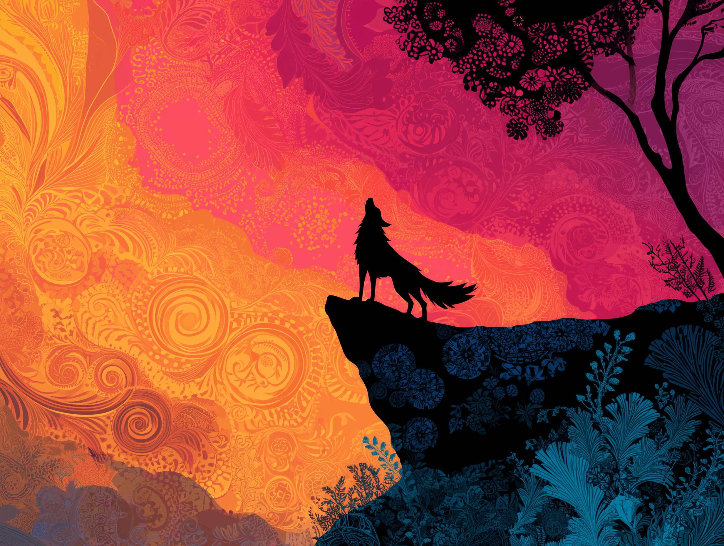 Lotte Reiniger Howling Wolf on a Clifftop Silhouette Illustration