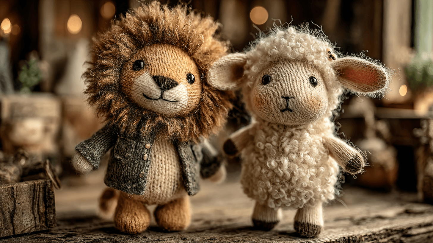 Plush Lion and Sheep Friendship Photo