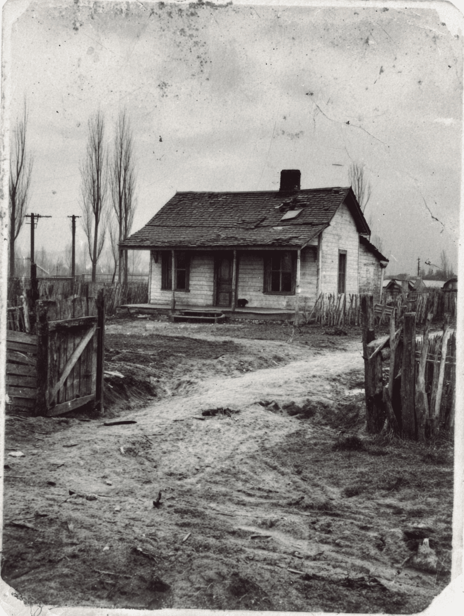 Antique Black and White Abandoned Farmhouse Photograph