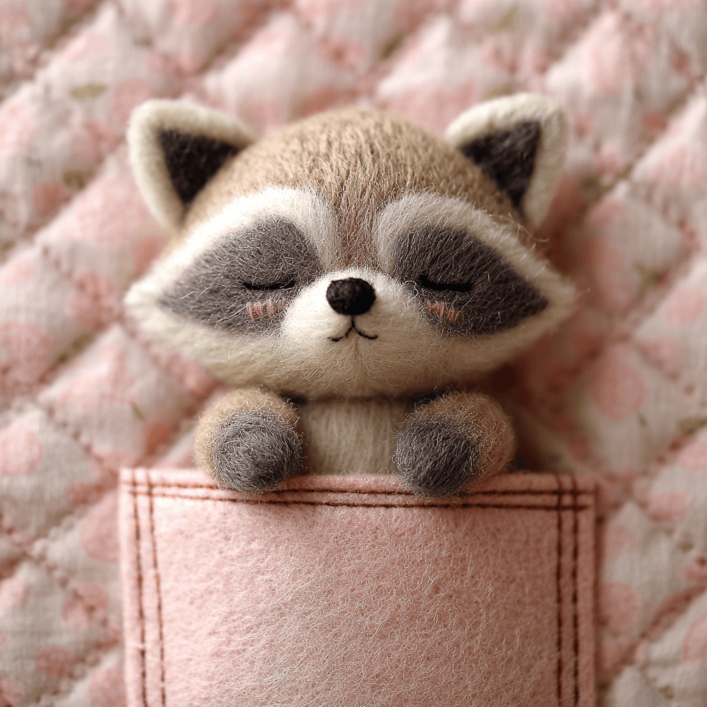 Tiny Sleeping Plush Raccoon Front View Plush Toy
