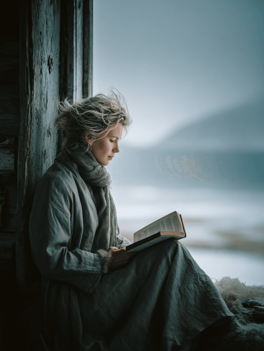 Overcast Nordic Cabin Reading Photo