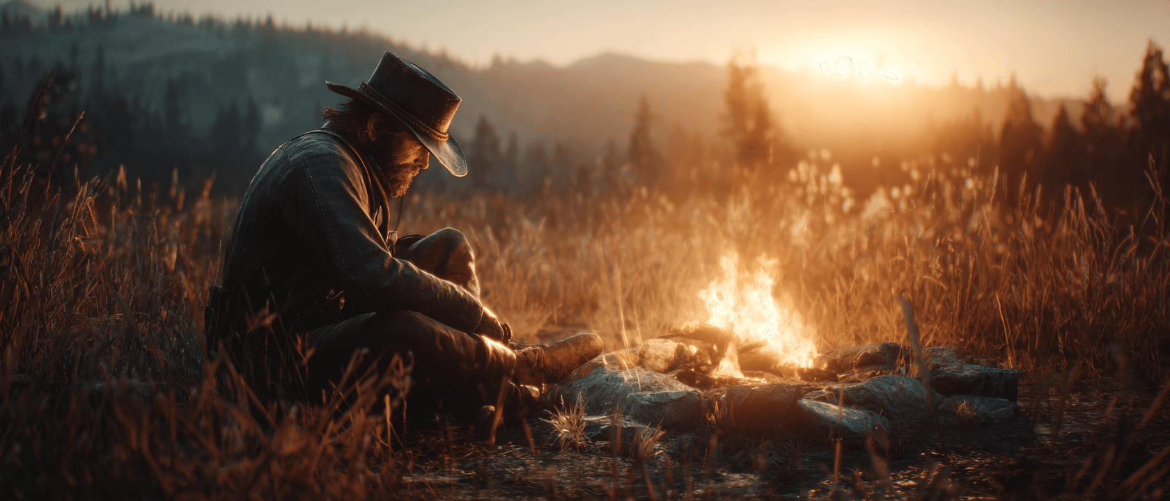 Modern Western Weathered Gunslinger Cleaning His Revolver Film Still