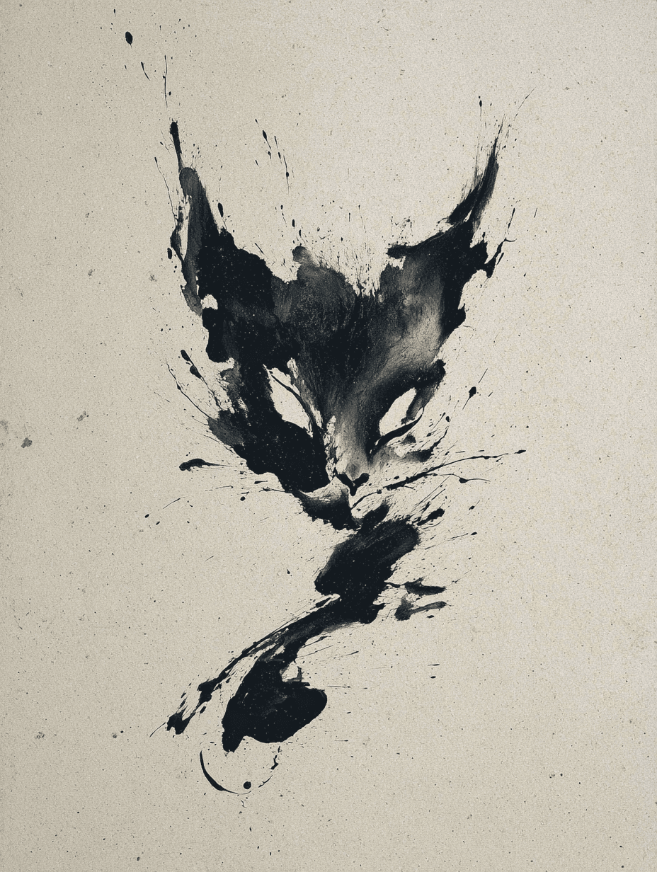 Minimalist Abstract Ink Wash Cat Painting