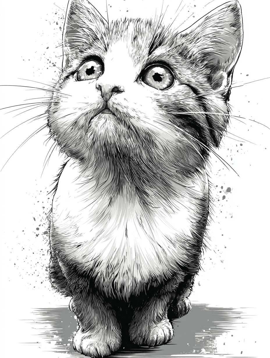 Graphite Pencil Cute Cat Illustration