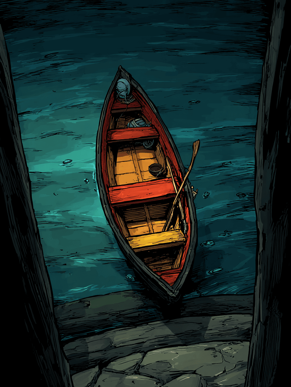 Dark Comic Book Rowboat Illustration