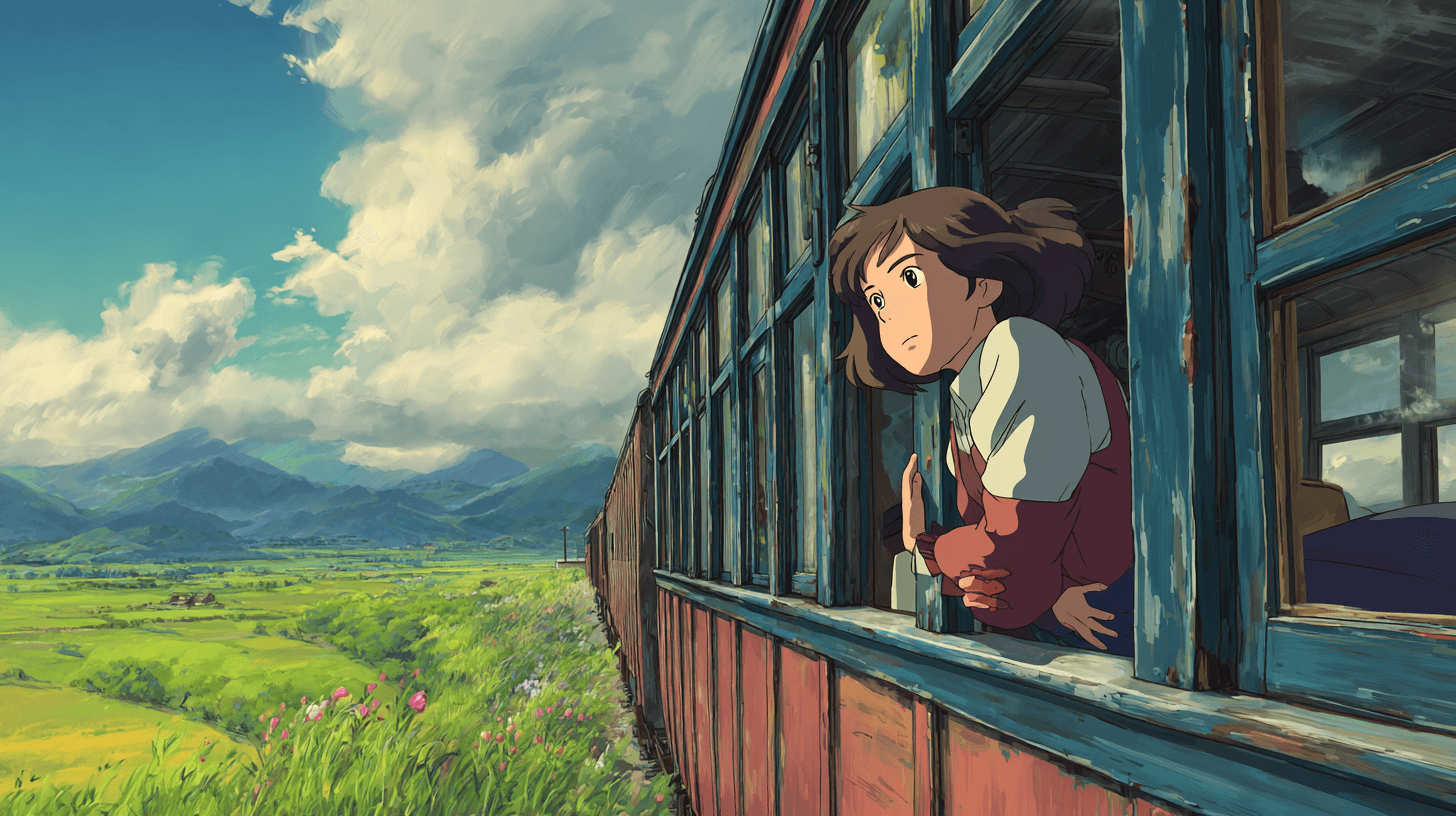 Ghibli Style Train Window Anime Scene