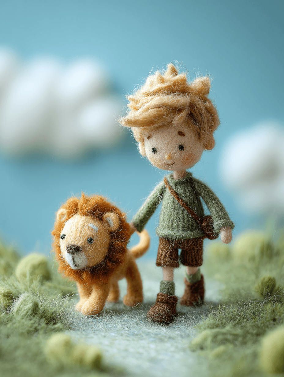 Pixar-Style Boy with Pet Lion Illustration
