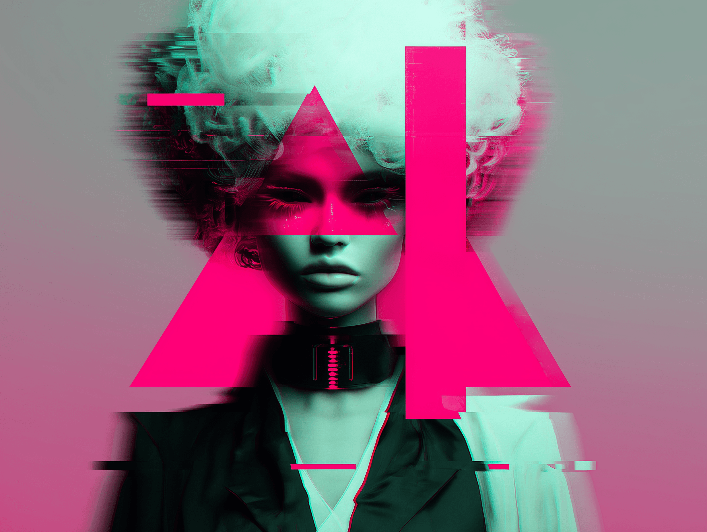 Neon Glitch Beautiful Fashion Model Artwork