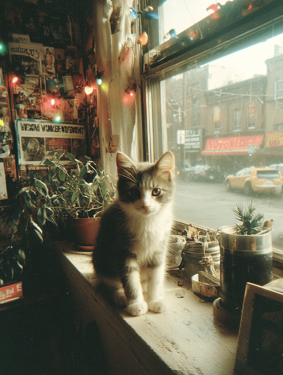 Analog Film Cat on Windowsill Photo