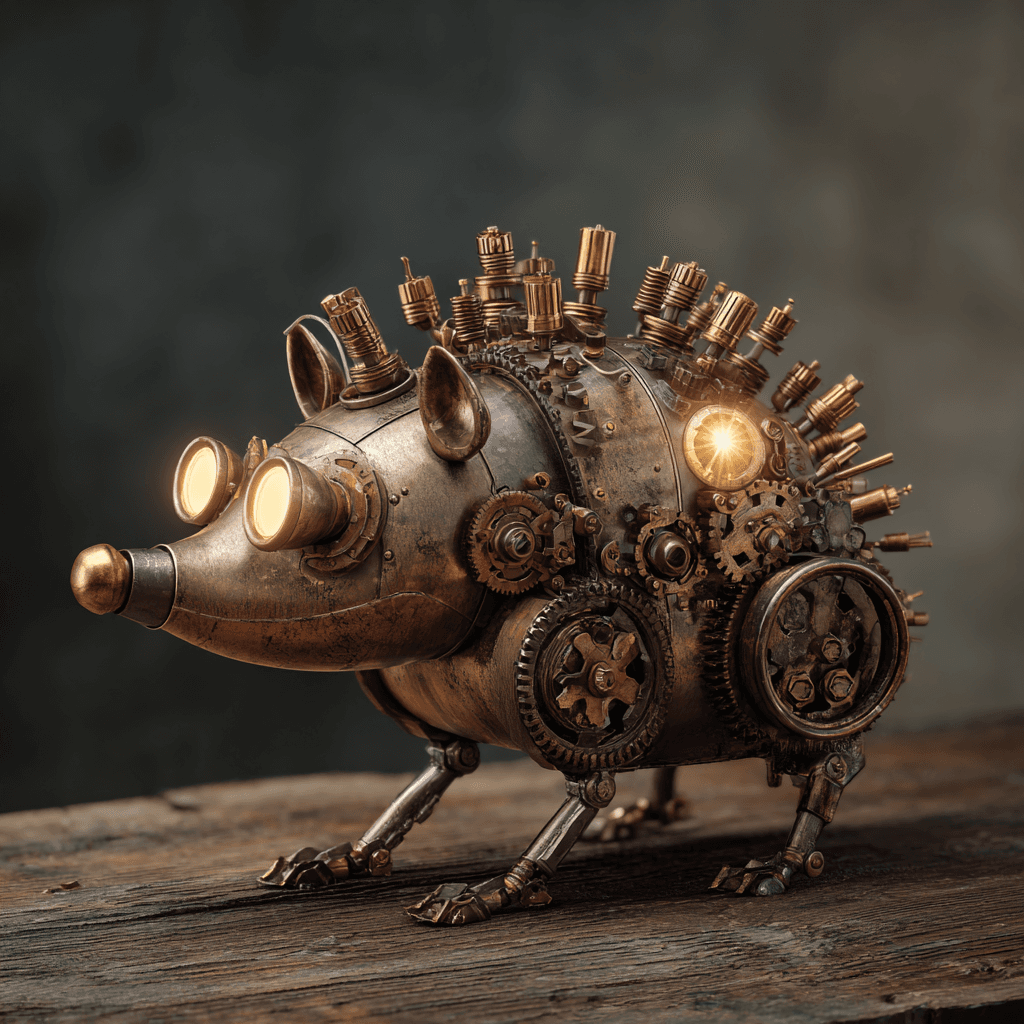 Steampunk Hedgehog Robot Character