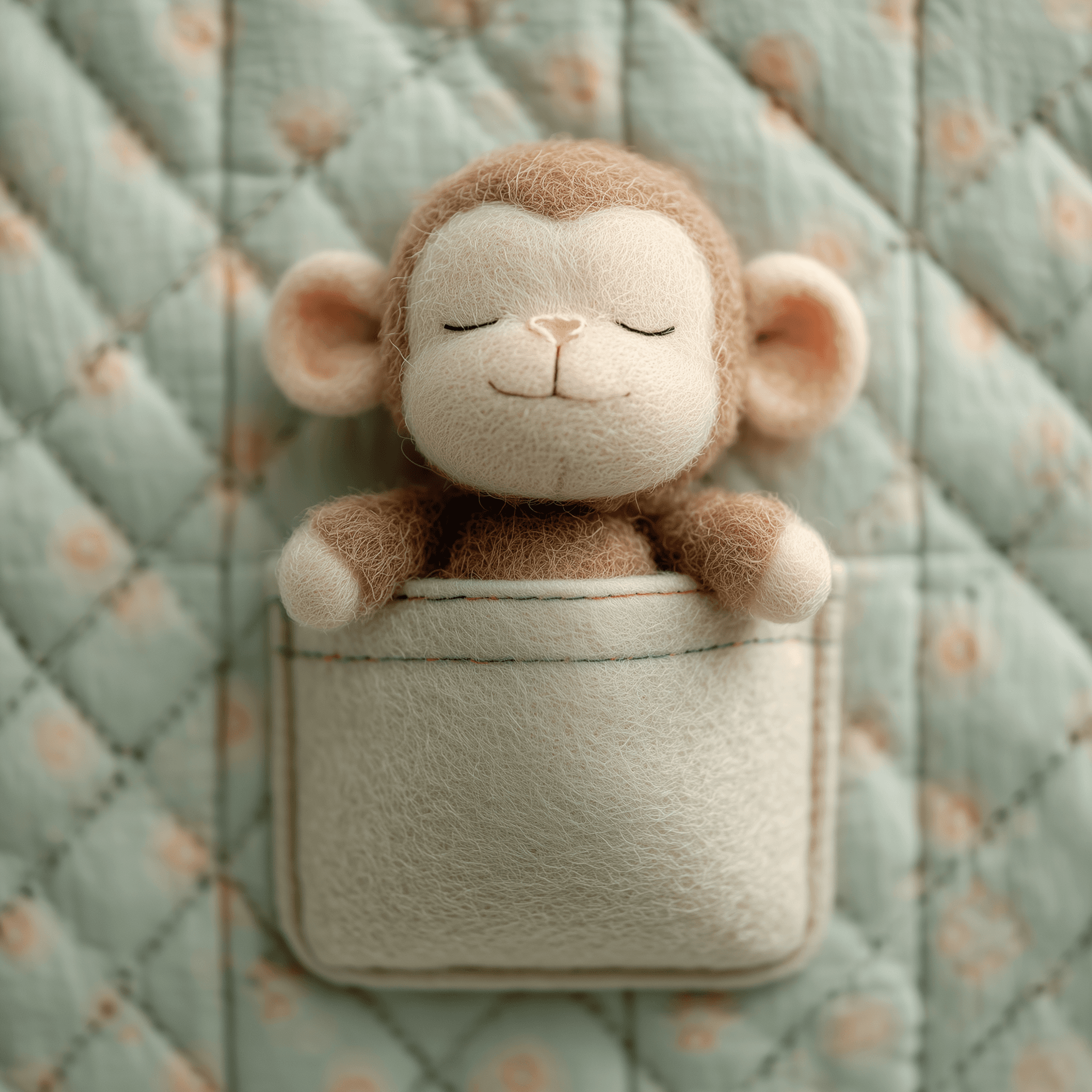Tiny Sleeping Plush Monkey Felt Pocket