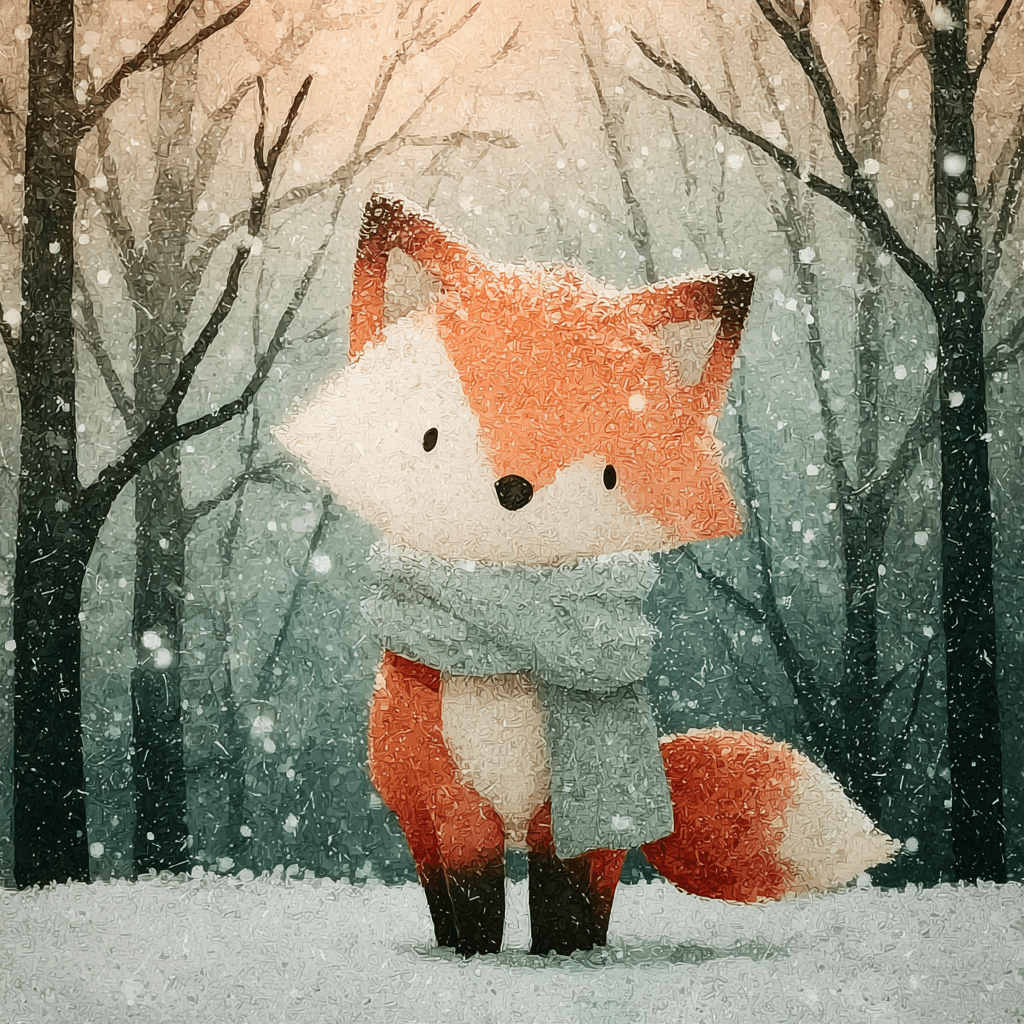Snowy Baby Fox Scarf Illustration