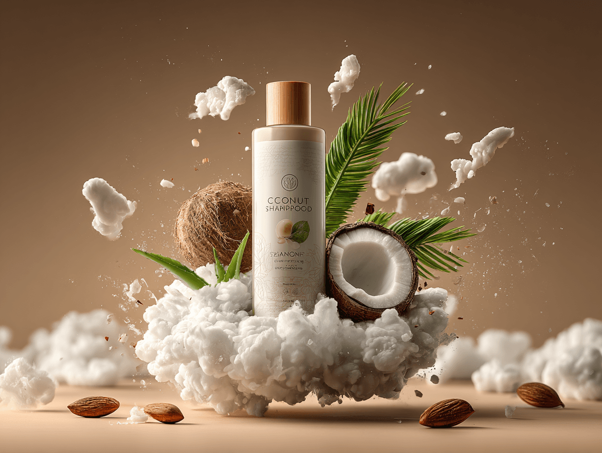 Sophisticated Bottle of Coconut Shampoo Advertisement Photo