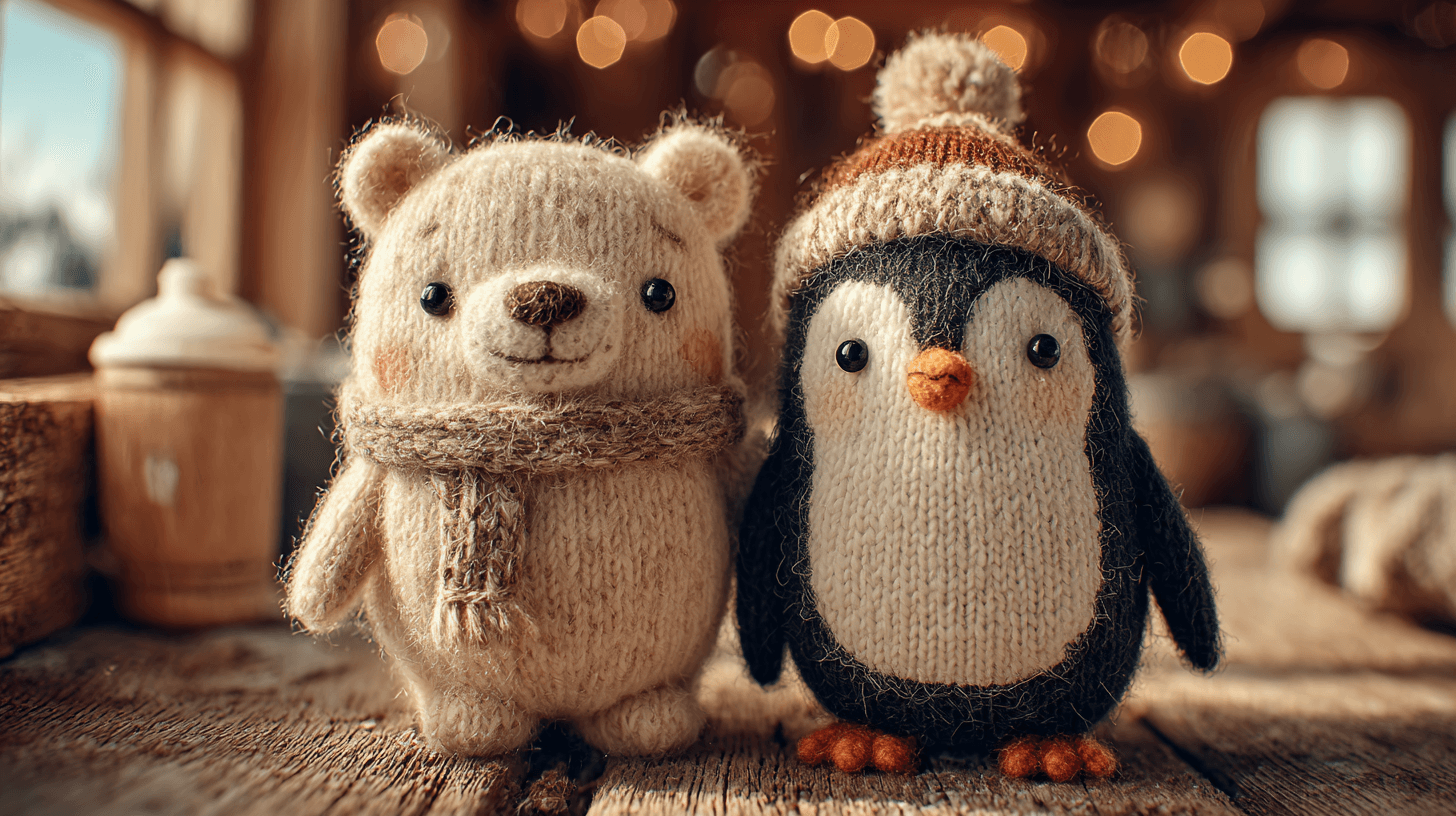 Plush Polar Bear and Penguin Friendship Photo