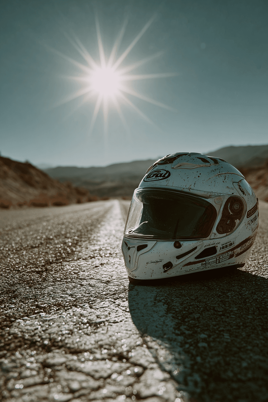 Harsh Sun Motorcycle Helmet Road Photo